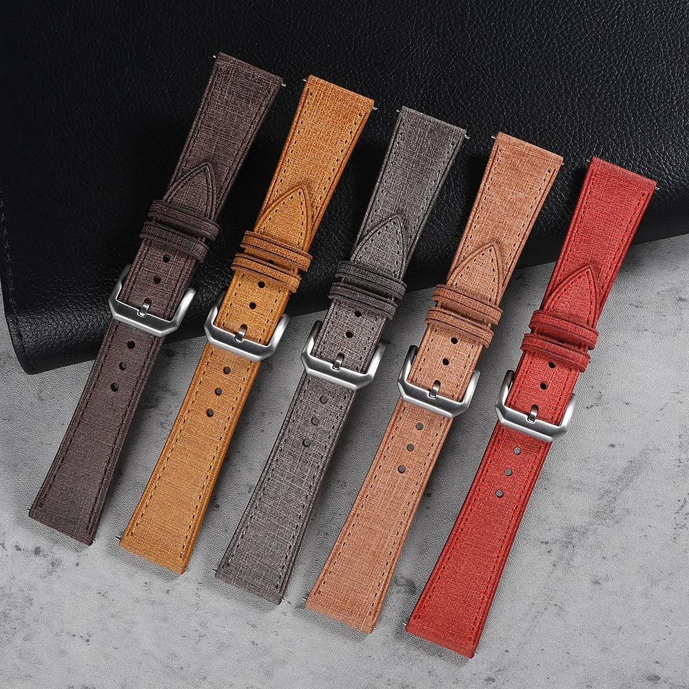 20mm 22mm Italian Leather Watch Strap Premium Handcrafted Linen Texture Tanned Babele Watchband Quick Release Retro Wristband