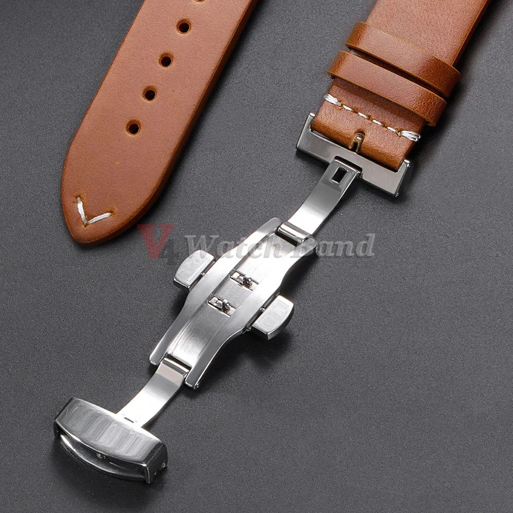 Bracelet for Seiko Vintage Oil Wax Leather Watch Band Butterfly Buckle Stitching Cowhide Strap for Omega 18/19/20/21/22/24mm