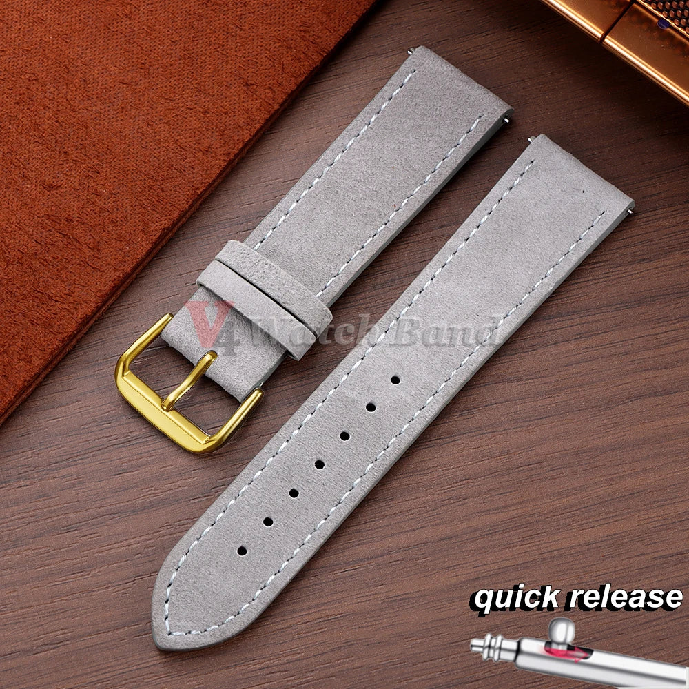 Vintage Suede Watch Strap 18 19mm 20mm 22mm for Seiko for Huawei Stitching Quick Release Bracelet for Samsung Watch 8/7/6/5/4/3