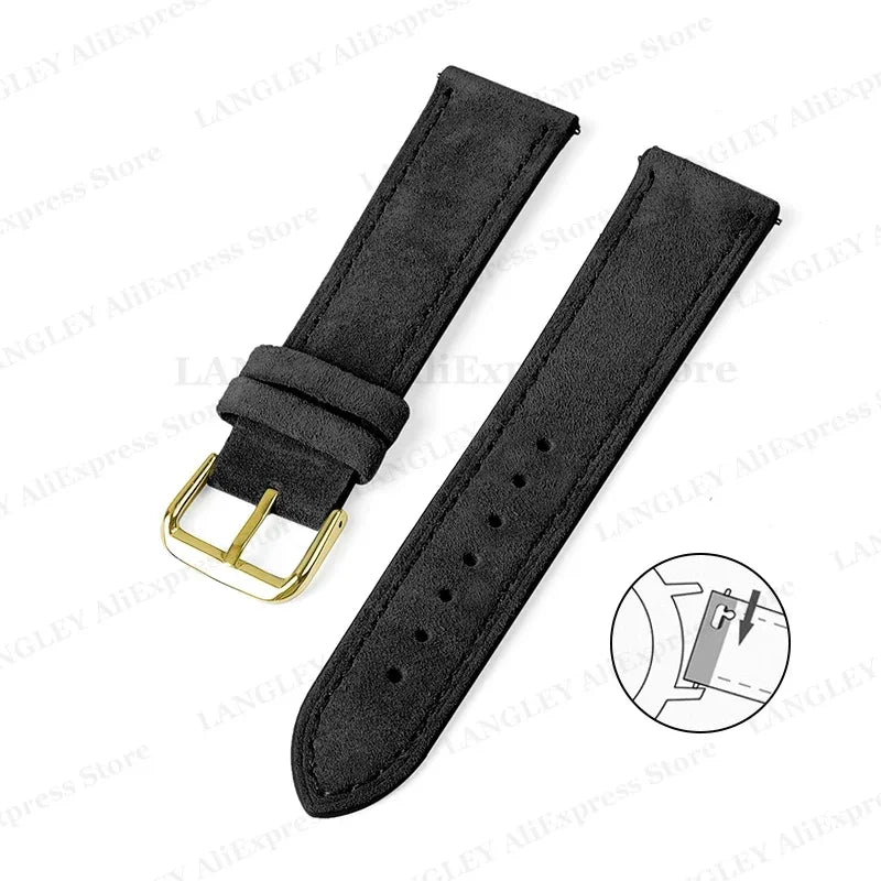 18mm 20mm 22mm Vintage Suede Leather Watchband for Samsung Galaxy Watch 5 4 3 45mm 40mm Cowhide Stitching Quick Release Bracelet