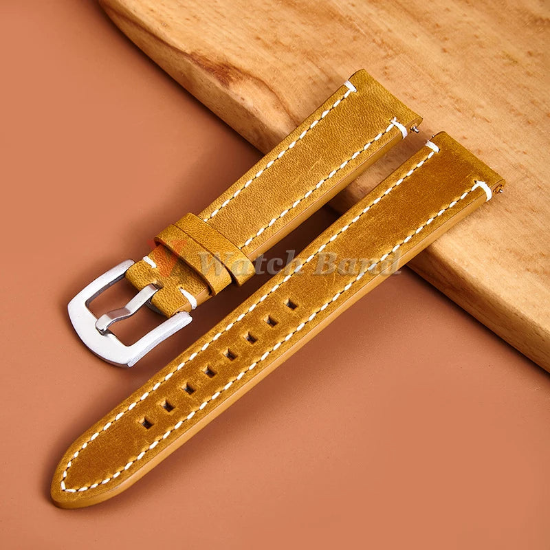 18mm 19mm 20mm 21mm 22mm 24mm Straps Retro Cowhide Watchband for Huawei Gt2/Gt3 Belt Black Yellow Brown Strap for Samsung Galaxy