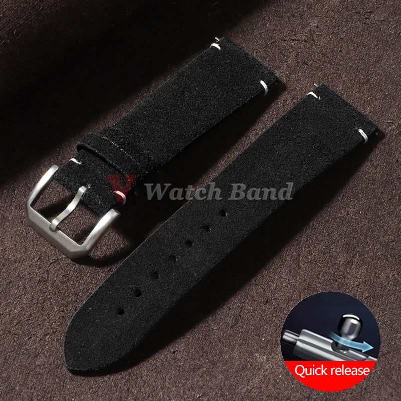 Quick Release Soft Suede Strap for Seiko Wristband 20mm 22mm Brown Blue Grey Watch Bands Calfskin Bracelet Women&Men Accessories