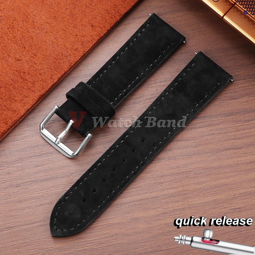 Vintage Suede Watch Strap 18 19mm 20mm 22mm for Seiko for Huawei Stitching Quick Release Bracelet for Samsung Watch 8/7/6/5/4/3