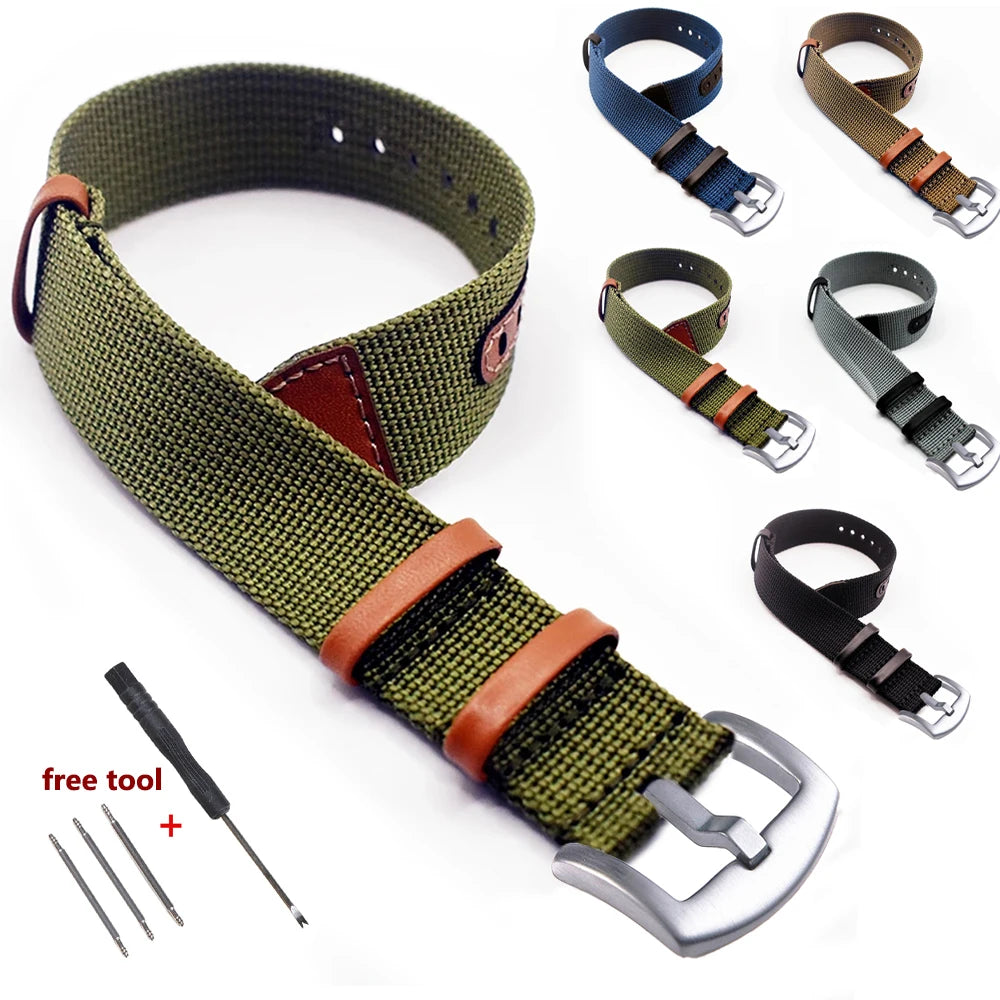 Canvas Nylon Patch Leather Strap for Rolex Watchband for Omega Wristband Soft Watch Bracelet for Seiko Replacement 20mm 22mm