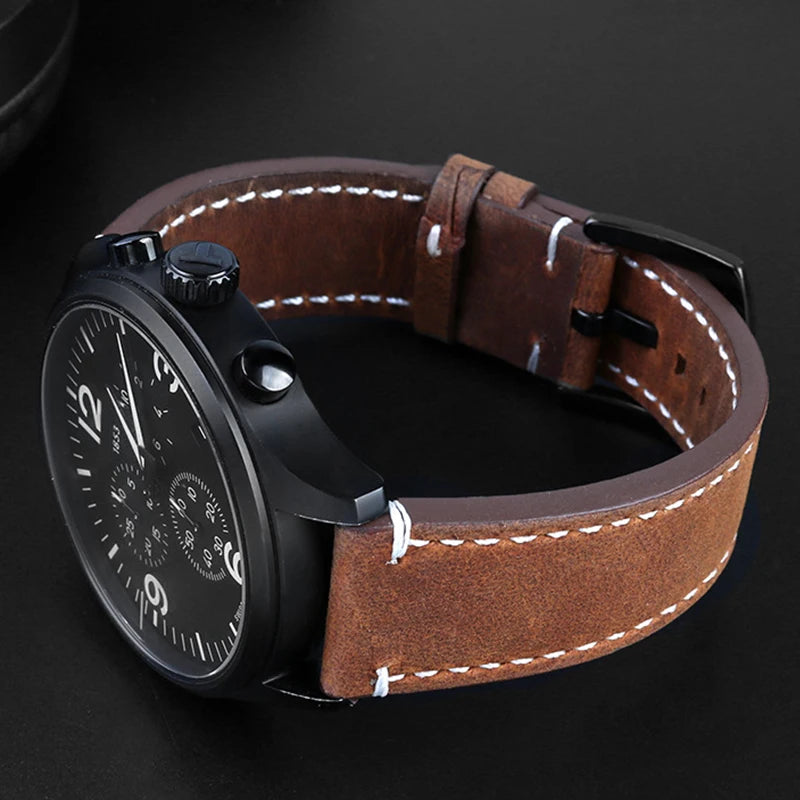18mm 19mm 20mm 21mm 22mm 24mm Straps Retro Cowhide Watchband for Huawei Gt2/Gt3 Belt Black Yellow Brown Strap for Samsung Galaxy