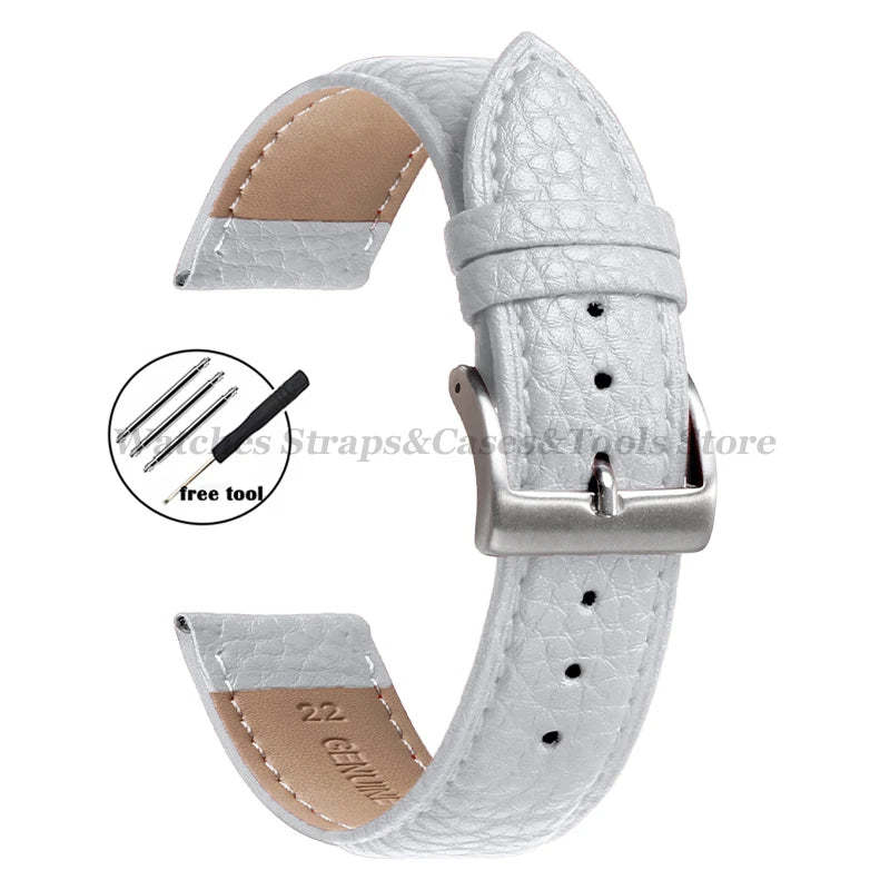 Litchi Pattern Genuine Leather Watch Band 18mm 20mm 22mm for Samsung Galaxy Watch 7/6/5/4 40 44mm Men Women Replacement Straps