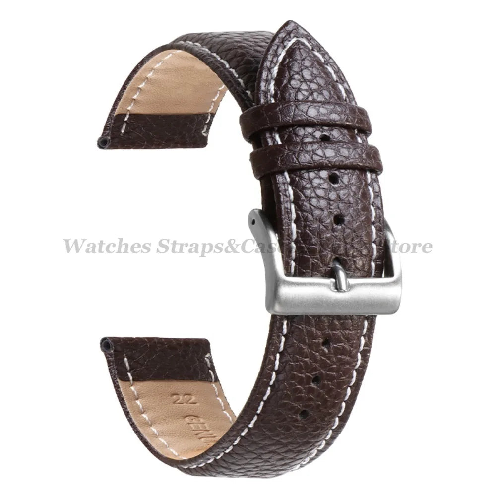 Litchi Pattern Genuine Leather Watch Band 18mm 20mm 22mm for Samsung Galaxy Watch 7/6/5/4 40 44mm Men Women Replacement Straps