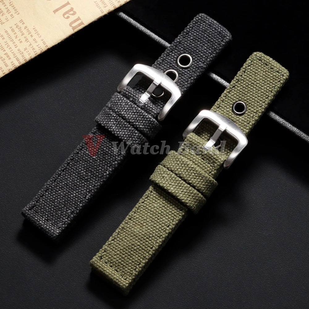 Canvas Nylon Watch Strap 20mm 22mm 24mm for Panerai for Omega Army Green Men Women Watch Bracelet Steel Hole Military Watchband