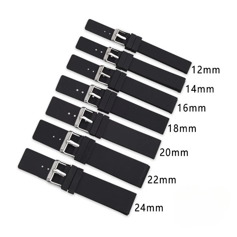 12 14mm 16mm 18mm 20mm 22mm 24mm Silicone Watch Strap Men Women Replace Bracelet Soft Rubber for Seiko for Huawei Watch Gt2/3/4