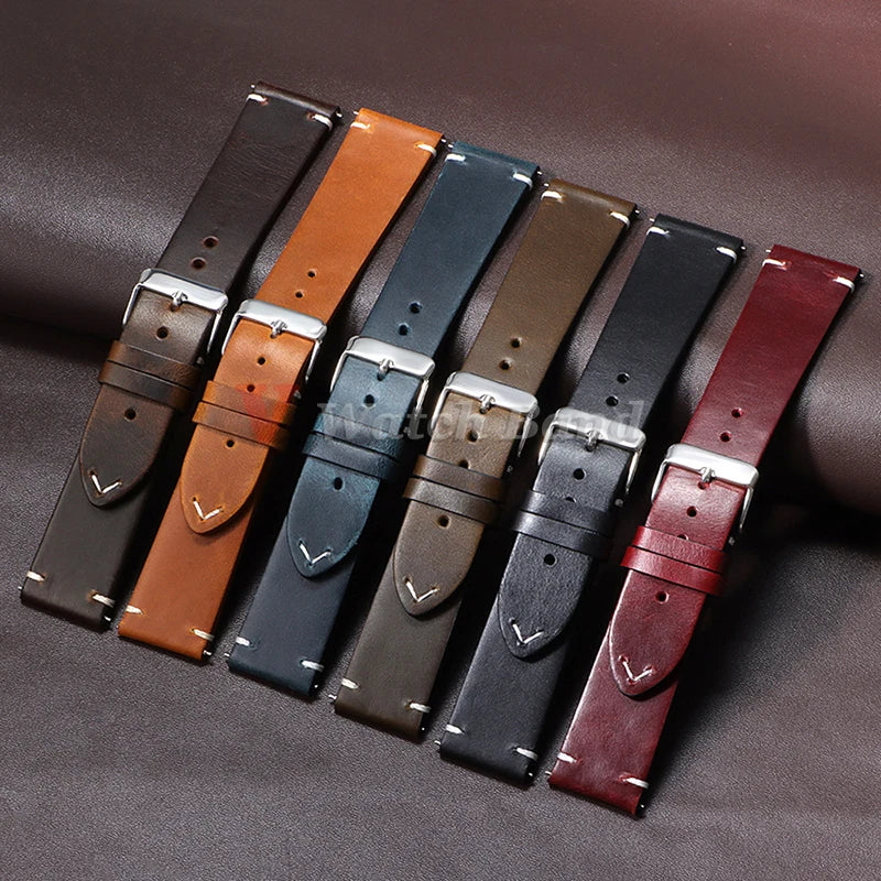18mm 19mm 20mm 21mm 22mm 24mm Wristband Retro Oil Wax Genuine Leather Watchband Quick Release Calfskin Strap for Seiko for Rolex