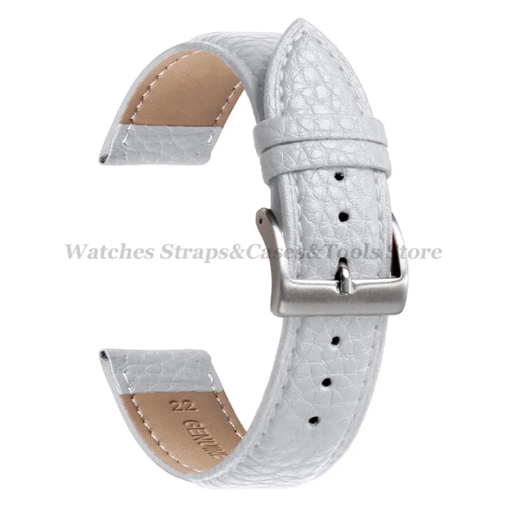 Litchi Pattern Genuine Leather Watch Band 18mm 20mm 22mm for Samsung Galaxy Watch 7/6/5/4 40 44mm Men Women Replacement Straps