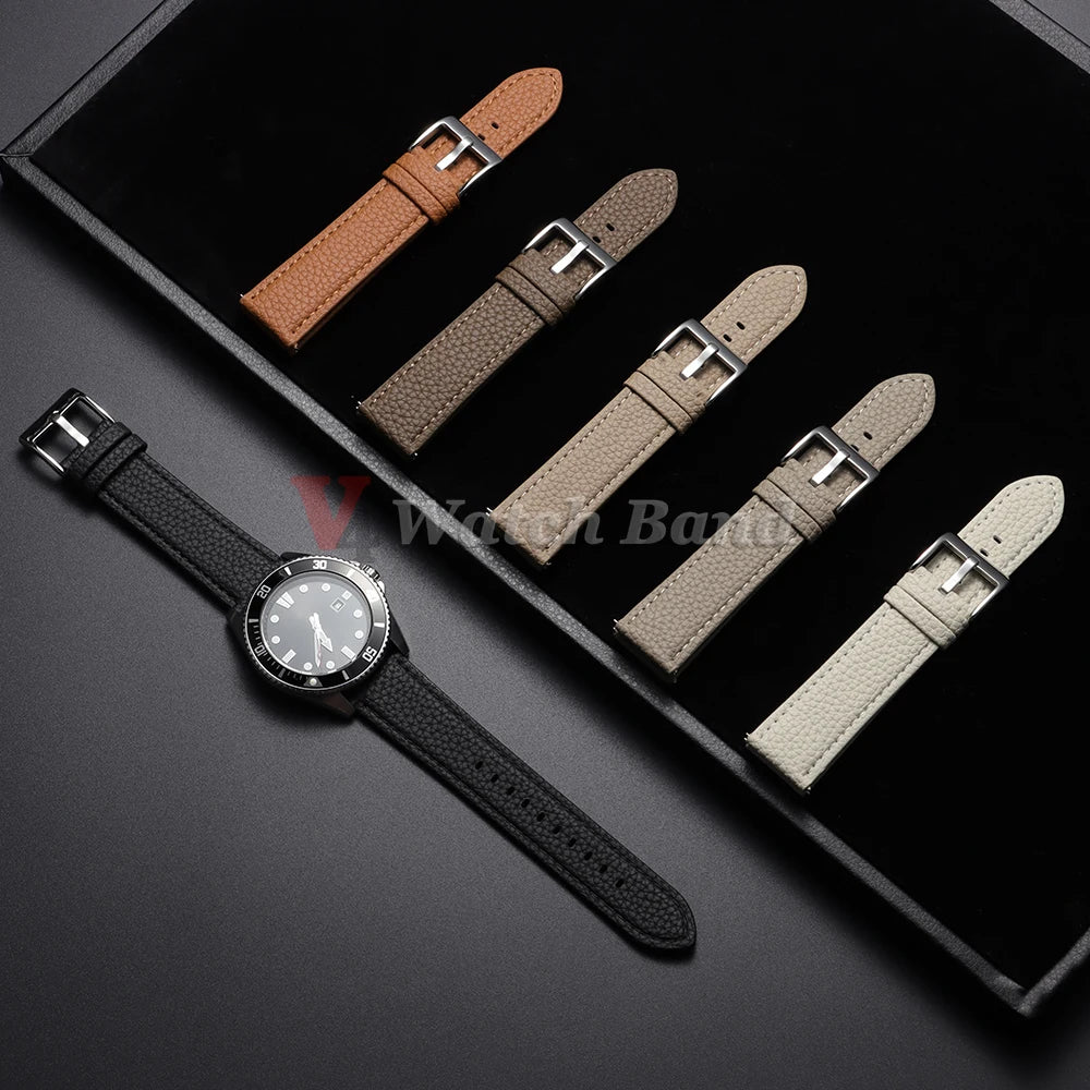 Universal Wristbelt 22mm Leather Business Strap for Omega for Seiko Lychee Pattern Leather Watchband Quick Release Soft Bracelet