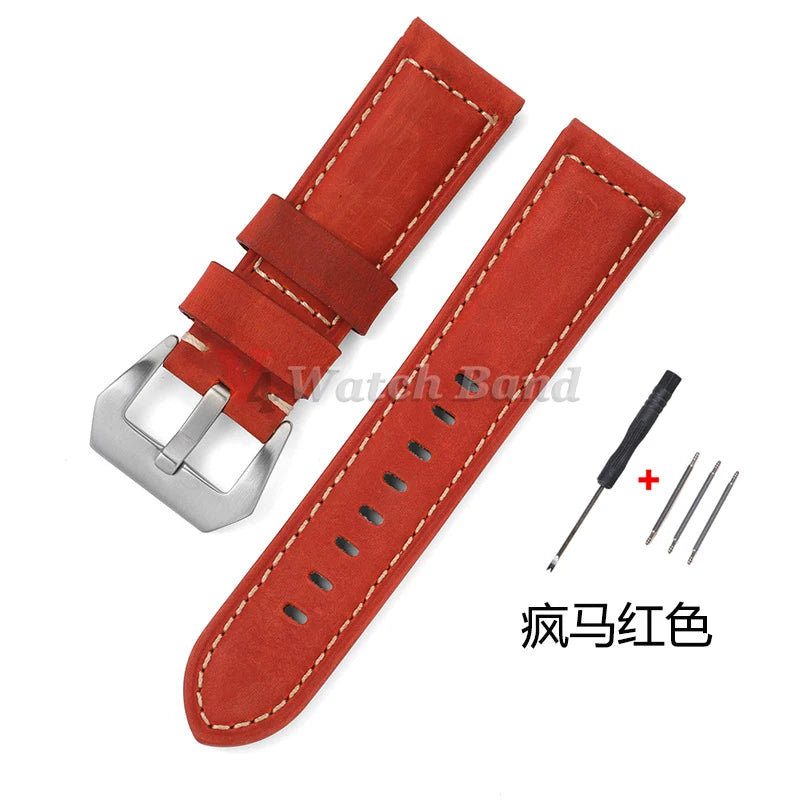 Geniune Retro Calf Leather Watchbands for Panerai 24mm 26mm 20mm 22mm Cowhide Crazy Horse Straps for Samsung for Huawei Watch