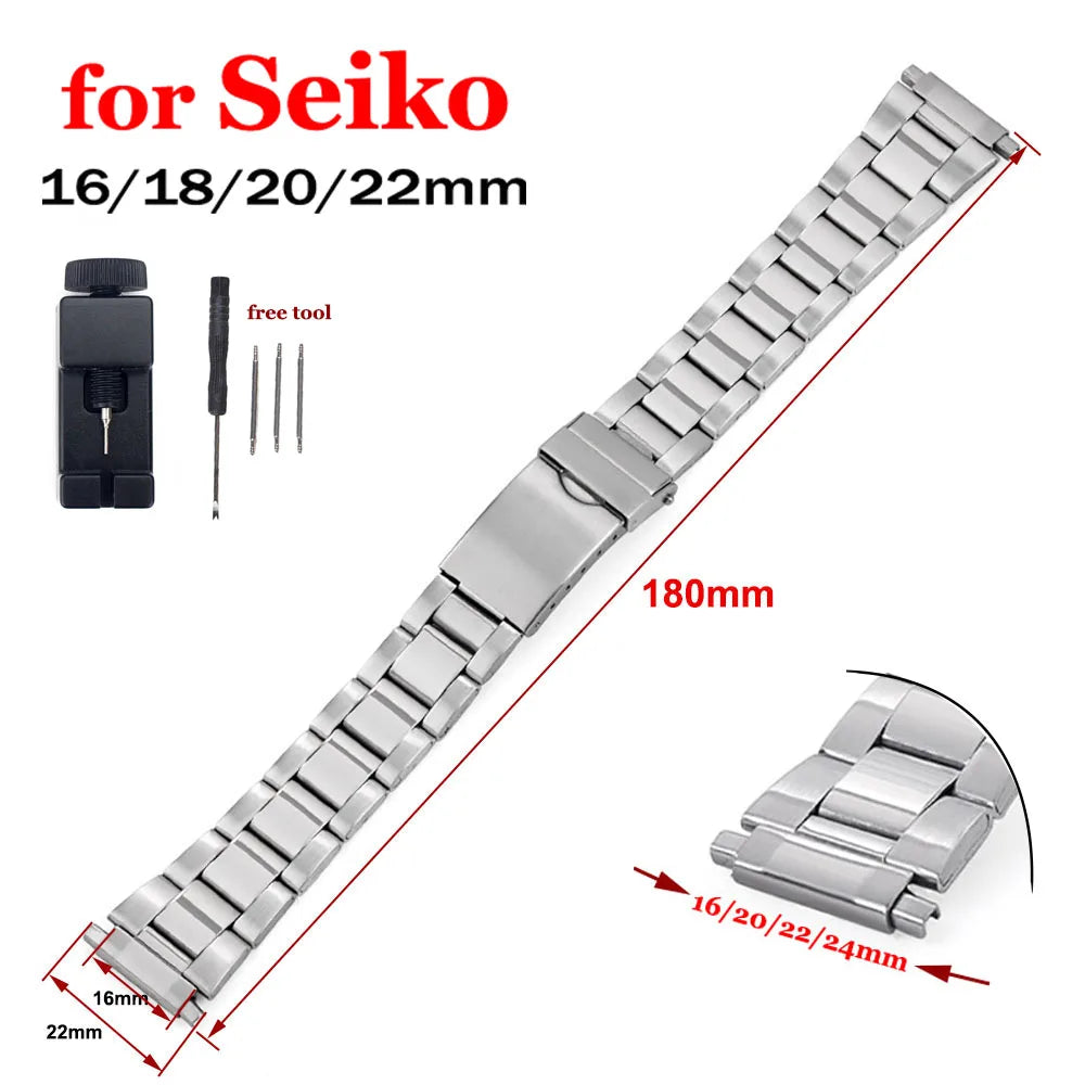 16-22mm Stainless Steel Strap for Seiko for Universal Smart Watch Band Women Men Watchbands Fashion Adjustable New Bracelet