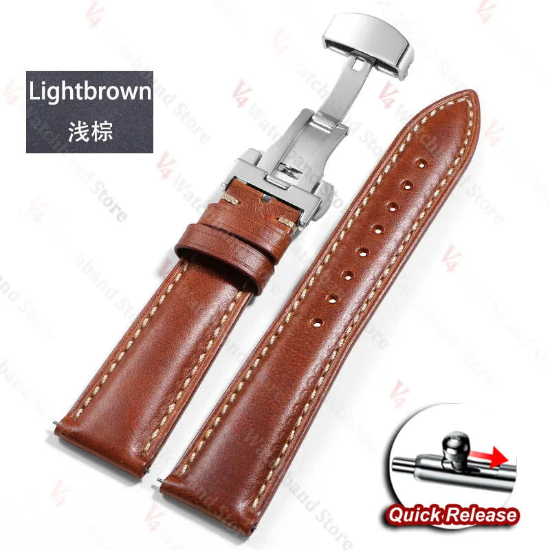18mm 19mm 20mm 21mm 22mm Universal Vintage Watch Strap Butterfly Buckle Brown Head Layer Cowhide Watchband Bracelet Accessories