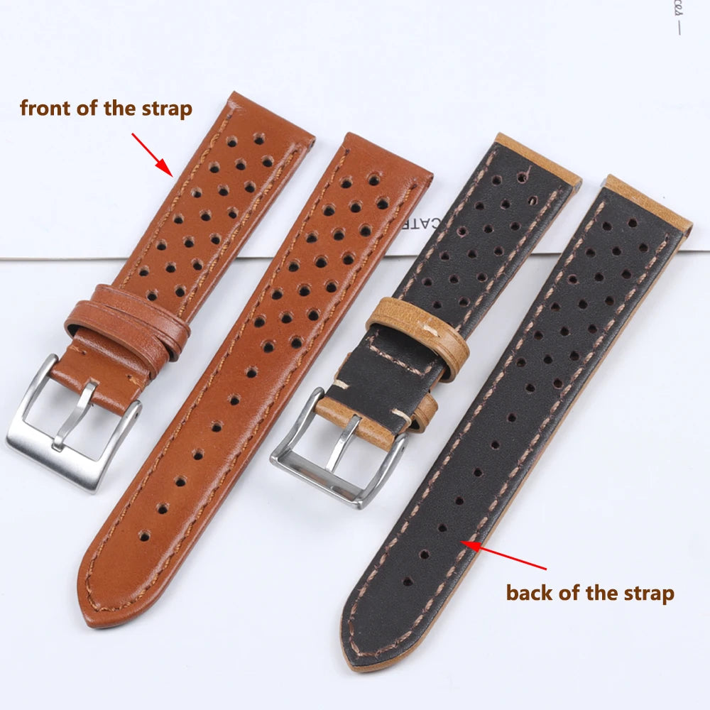 Genuine Leather Watch Strap for Tag Heuer Cowhide Breathable Watch Band 18mm 20mm 22mm for Seiko Men's  Universal Watchband