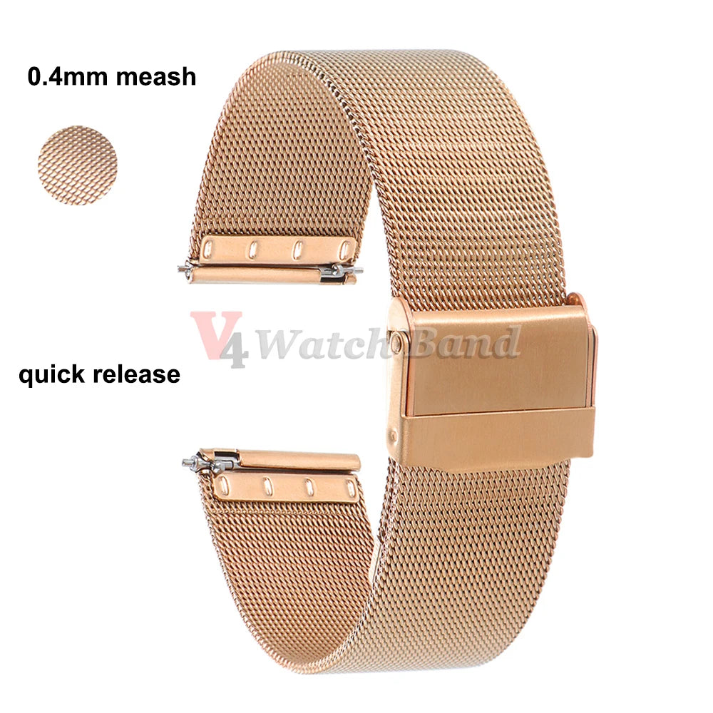 0.4 Milanese Mesh Loop Stainless Steel Watch Band Metal Strap for DW for Omega Black Gold Bracelet 18mm 20mm 22mm Bracelet