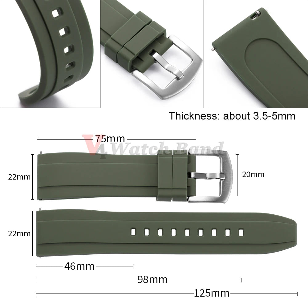 Watch Strap 20mm 22mm Universal Watch Band for Rolex for Omega Silicone Rubber Link Wrist Bracelet for Casio Soft for Smartwatch