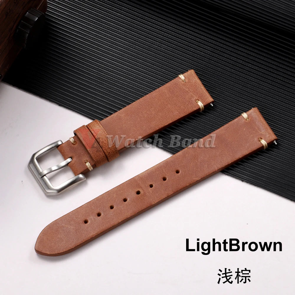 Genuine Cowhide Leather Watch Strap 20mm 22mm for Samsung Galaxy Watch 7/6/5/4 Vintage Brown Watchband Quick Release Bracelets