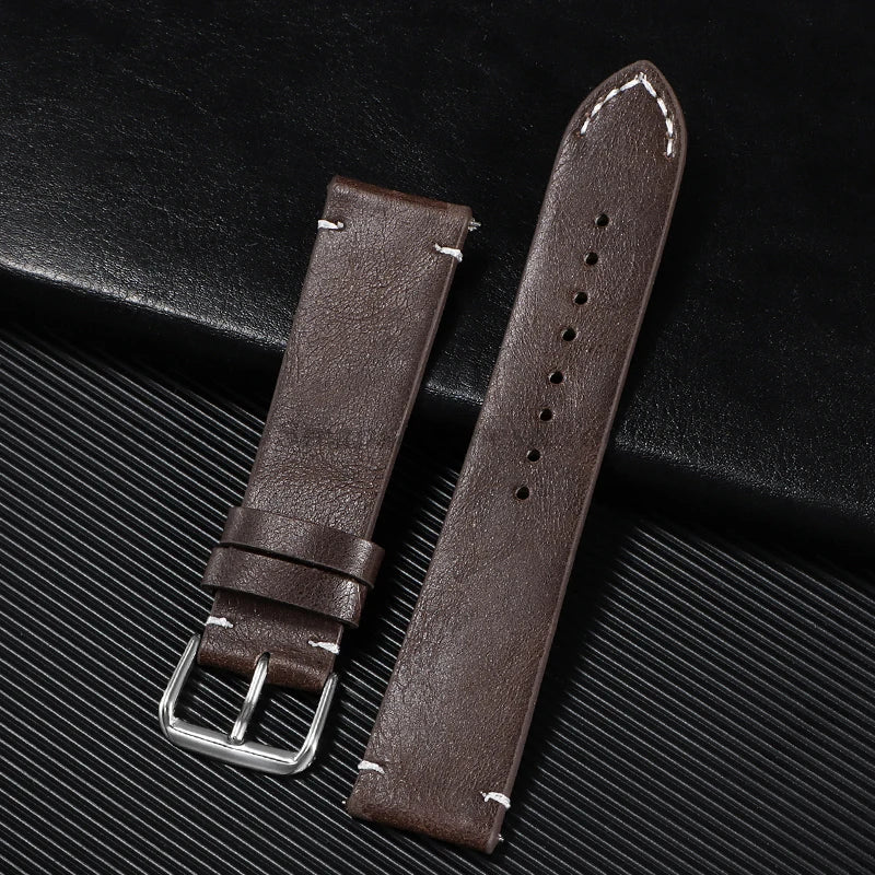 Leather Watch Band 18mm 20mm 22mm 24mm Soft Vintage Bracelets Men Women Quick Release for Omega for Huawei Watch GT4 46mm Strap