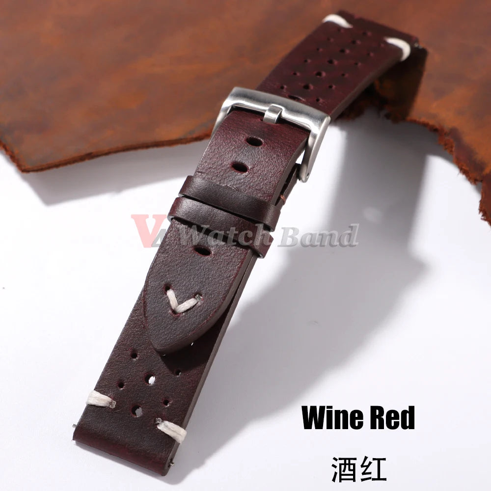 20mm 22mm Universal Genuine Cowhide Watch Band Solid Steel Buckle Vintage Strap for Men Women Breathable Bracelet Belt Accessory