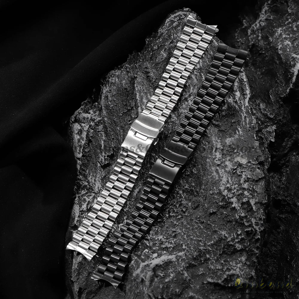 Luxury Curved Strap for Seiko SKX007 SKX009 Solid Stainless Steel Watch Band Three Beads 20mm 22mm Arc End Men Watch Accessories