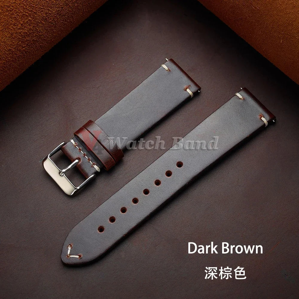 Vintage Leather Watch Band Butterfly Buckle Stitching Oil Wax Cowhide Strap for Omega 18/19/20/21/22/24mm Bracelet for Seiko
