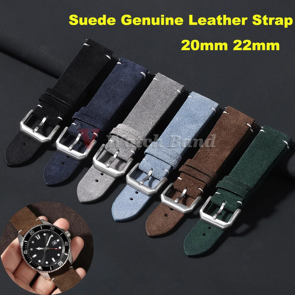 Quick Release Soft Suede Strap for Seiko Wristband 20mm 22mm Brown Blue Grey Watch Bands Calfskin Bracelet Women&Men Accessories