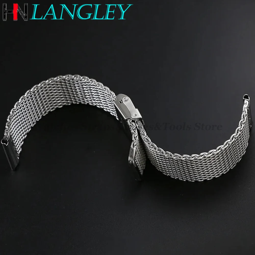 0.6mm 1.0mm Milanese Mesh Watchband 18mm 20mm 22mm 24mm Stainless Steel Bracelet 3mm Thick Strap Heavy Wristband with free tool