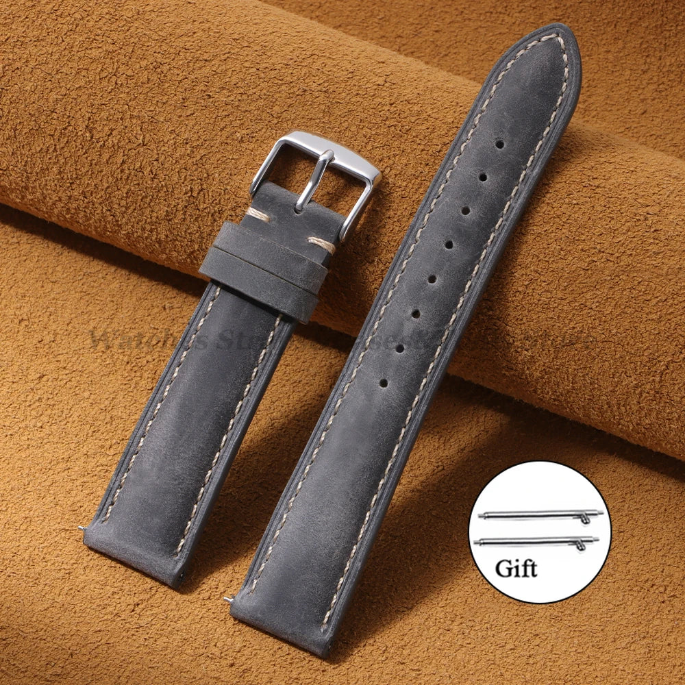 Cowhide Leather Watch Strap 14/16/18/24/22/20mm for Samsung Galaxy Watch7/6/5 Band for Xiaomi Redmi Watch Quick Release Bracelet