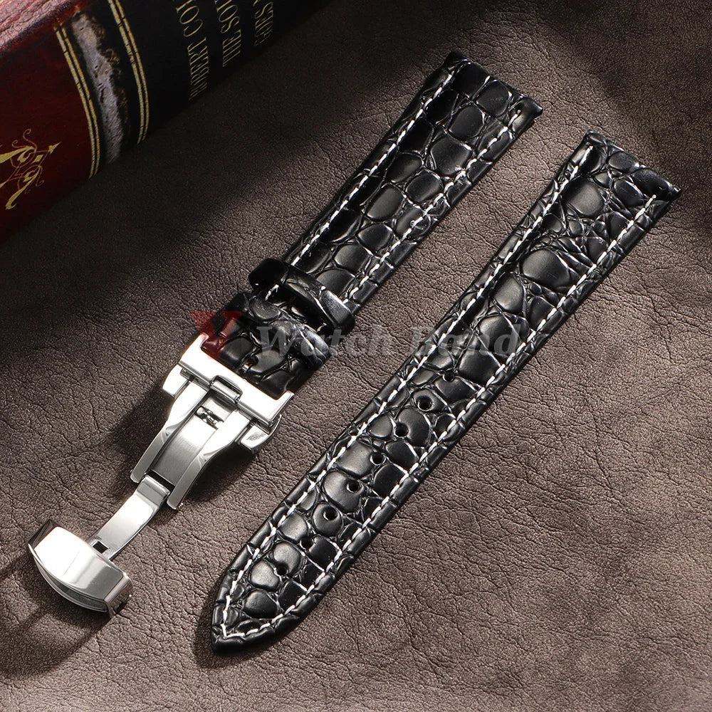 16/17/18/19/20/21/22/24mm Leather Straps Crocodile Pattern Cowhide Business Watch Band Universal Men Women Bracelet Wrist Belt