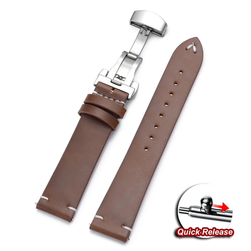 Quick Release Watch Strap 22mm 20mm 18mm Butterfly Buckle Stitching Brown Strap Calfskin Watchband for Omega Business for Seiko