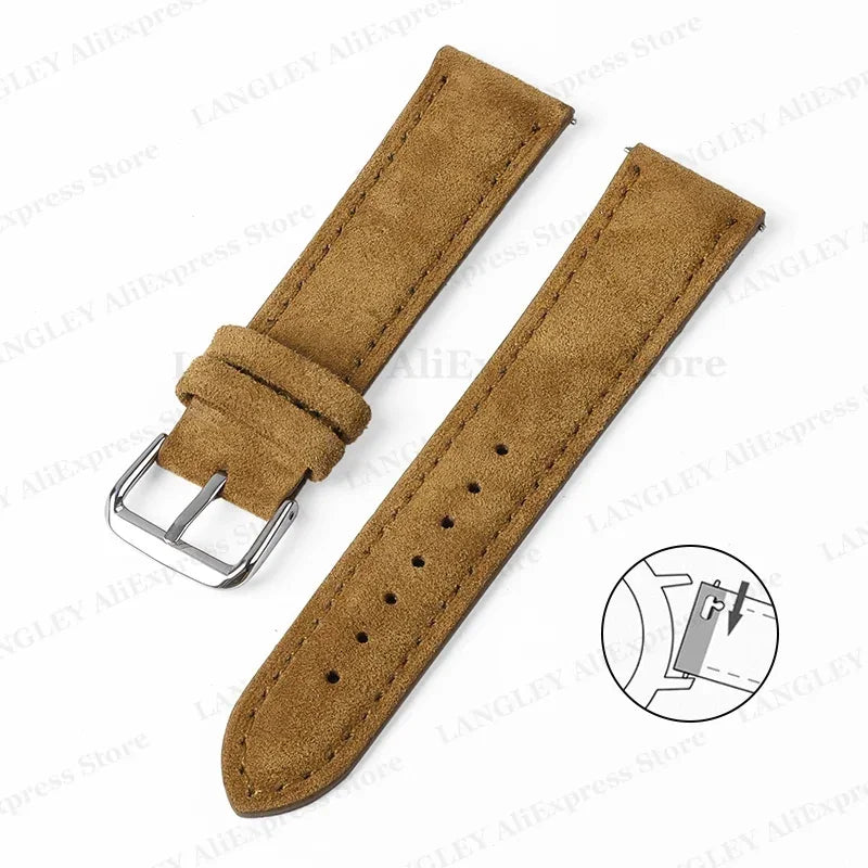 18mm 20mm 22mm Vintage Suede Leather Watchband for Samsung Galaxy Watch 5 4 3 45mm 40mm Cowhide Stitching Quick Release Bracelet