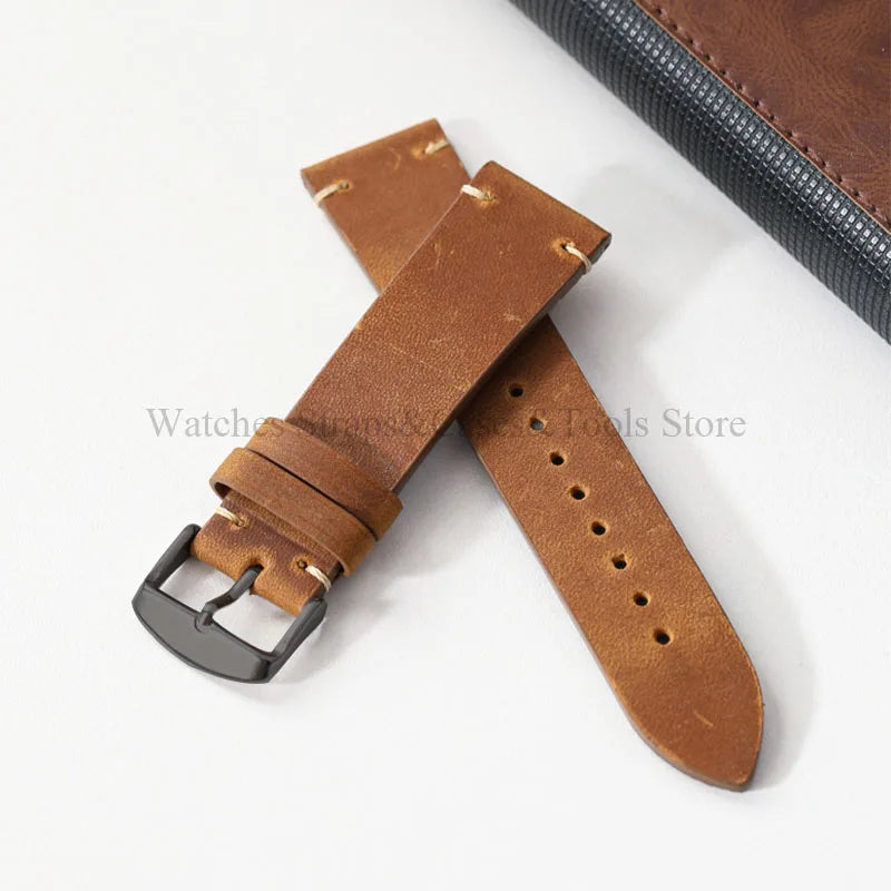 Crazy Horse Leather Retro Watchband 18mm 20mm 21mm 22mm for Seiko for Rolex Men Women Bracelet for Samsung Galaxy Watch 3/4/5/6