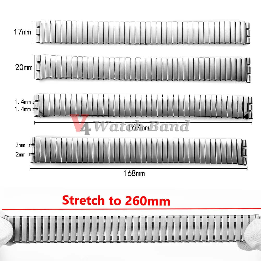 17mm 20mm Elastic Metal Watch Band for Swatch Watch Strap Stretch Expansion Stainless Wrist Strap Men Women Bracelet Accessories