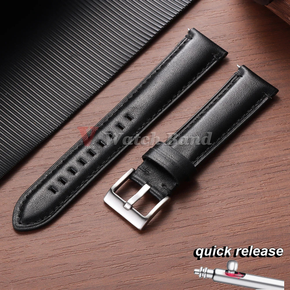 Cowhide Leather Watch Strap 20mm 22mm 24mm for Fossil Band for Samsung Galaxy Watch 7/6/5/4 Vintage Brown Quick Release Bracelet