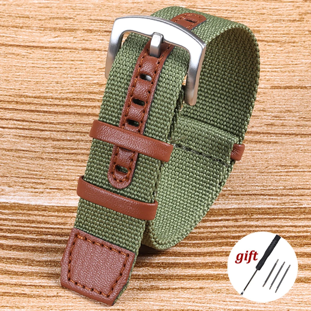 Canvas Durable Nylon Patch Leather Straps for Rolex Watchband for Omega Watch Bracelet for Seiko Replacement Wristband 20mm 22mm