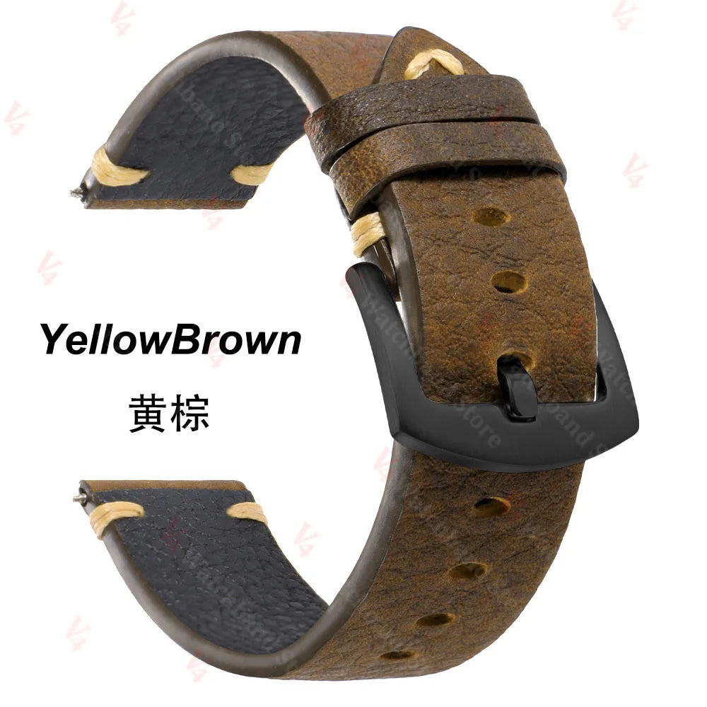 20mm 22mm Genuine Cowhide Straps for Watch Vintage Italian Distressed Leather Smart Watch Band Women Men Watch Accessories