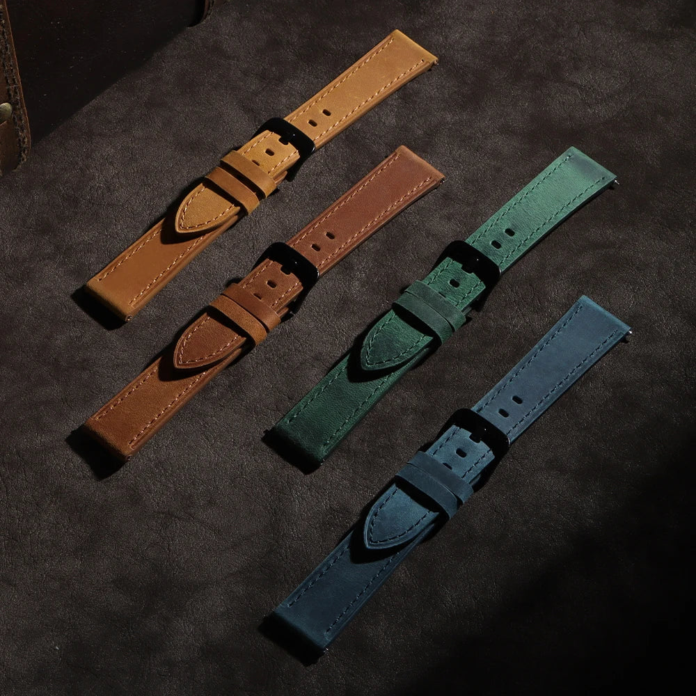 18mm 20mm 22mm 24mm Genuine Cowhide Leather Strap for Samsung Galaxy Watch 6 5 4 Soft Matte Retro Wristband for Seiko Bracelet