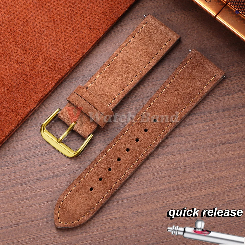 Vintage Suede Watch Strap 18 19mm 20mm 22mm for Seiko for Huawei Stitching Quick Release Bracelet for Samsung Watch 8/7/6/5/4/3