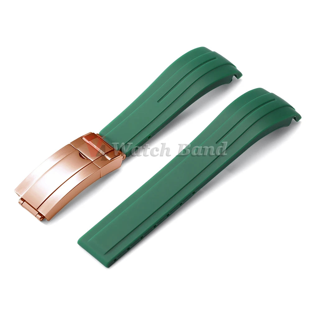 Curved End Rubber Watch Strap 20mm 21mm 22mm for Rolex for Water Ghost Waterproof Silicone Wrist Band Folding Buckle Bracelet