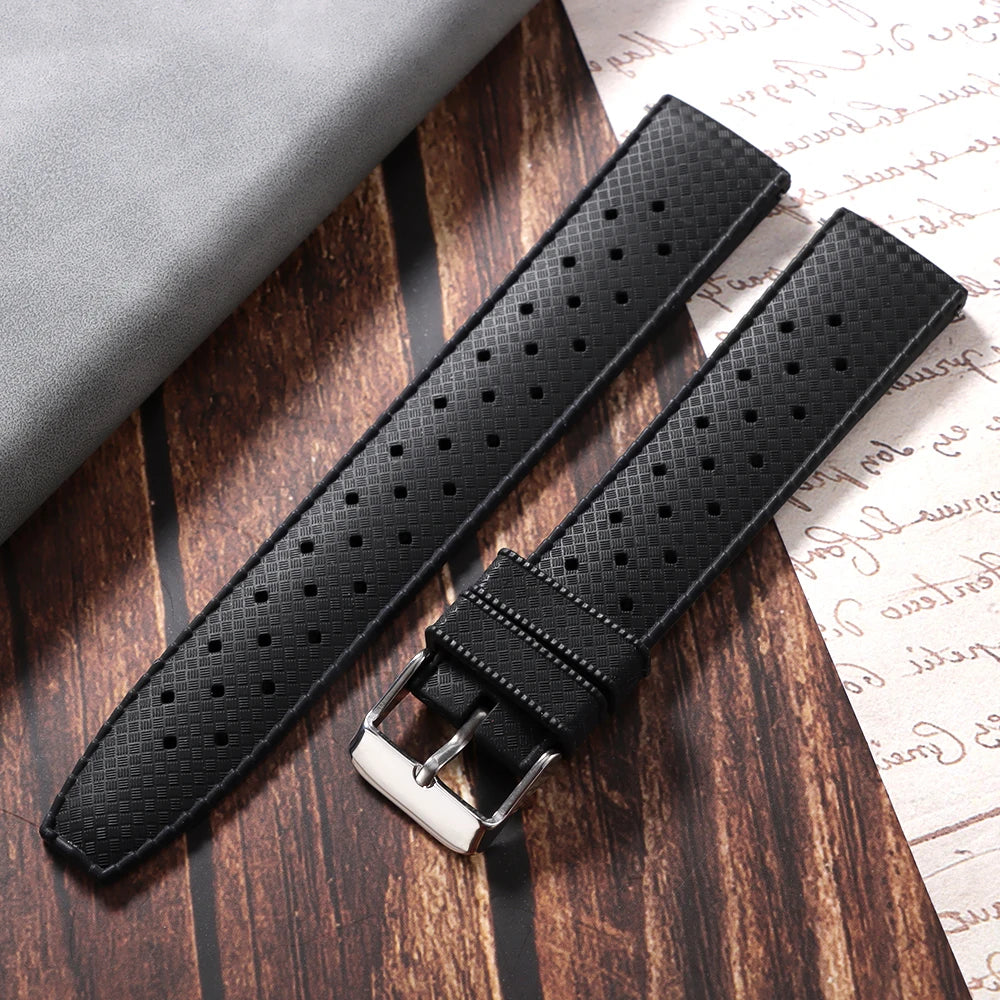 Premium Grade Tropical Rubber Watch Strap 20mm 22mm for Seiko SRP7J1 Watch Bands Diving Waterproof Strap Flat Universal Bands