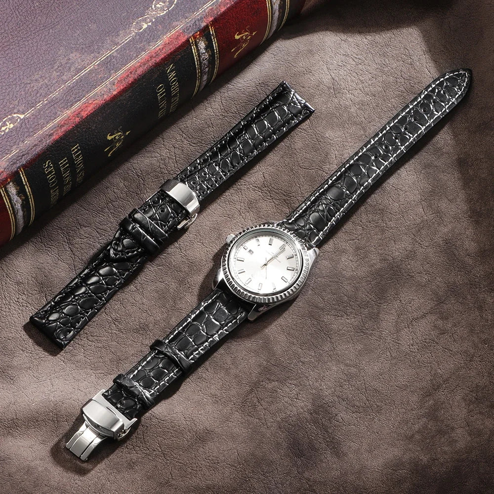 16/17/18/19/20/21/22/24mm Leather Straps Crocodile Pattern Cowhide Business Watch Band Universal Men Women Bracelet Wrist Belt