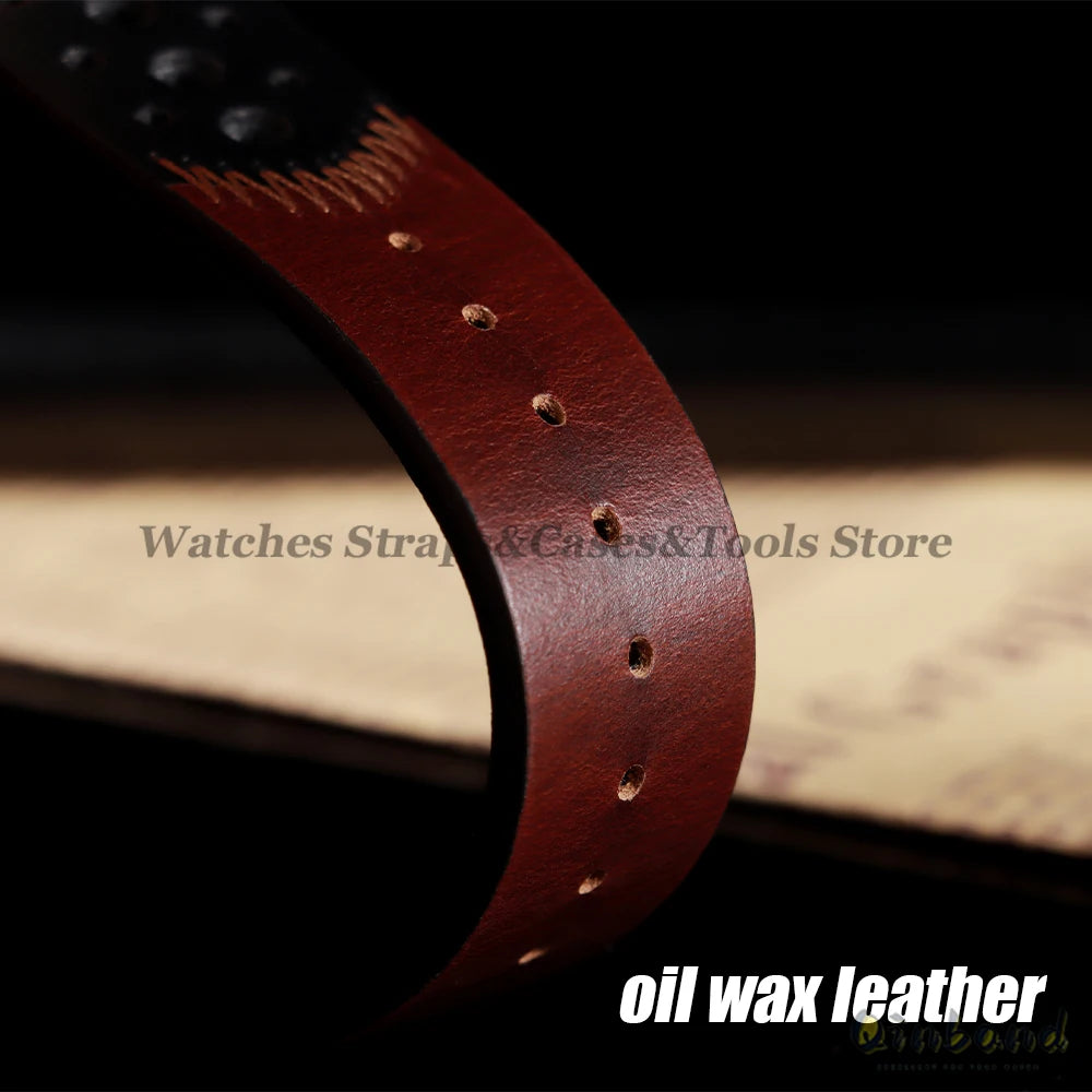 20mm 22mm Vintage Oil Wax Leather Watchband Breathable Porous Wristband Stitching Cowhide Strap for Omega for Seiko Watch Bands