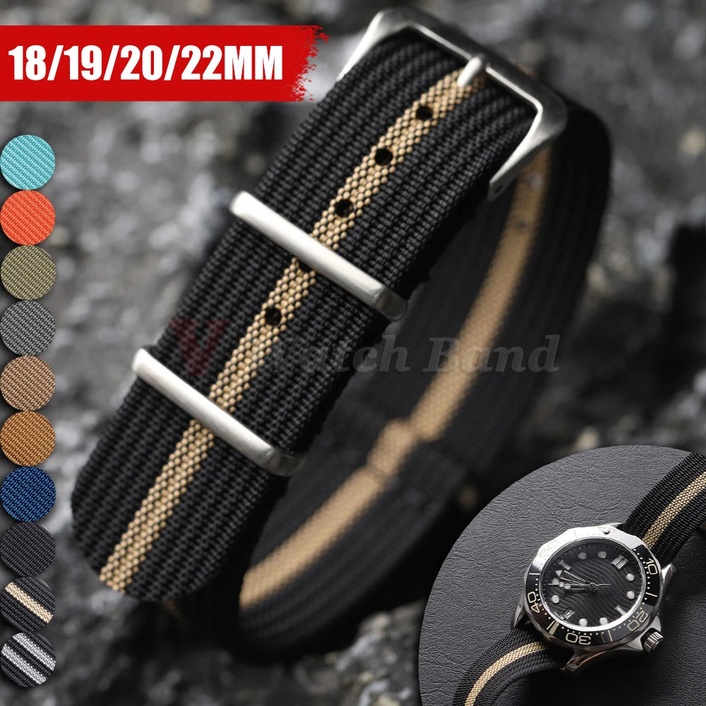 19mm 18mm 20mm 22mm New Ribbed Nylon Watchband Nylon Strap for Seiko Watches Accessories for Omega Military Watch Band Bracelets