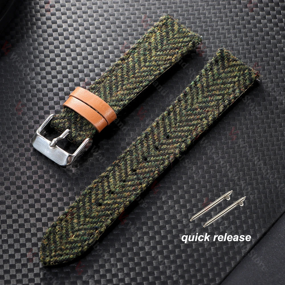 18mm 20mm 22mm Woven Tweed Fabric Strap Two-Sided Nylon Cowhide Watchband Quick Release Band Business Wristband Belt Accessories