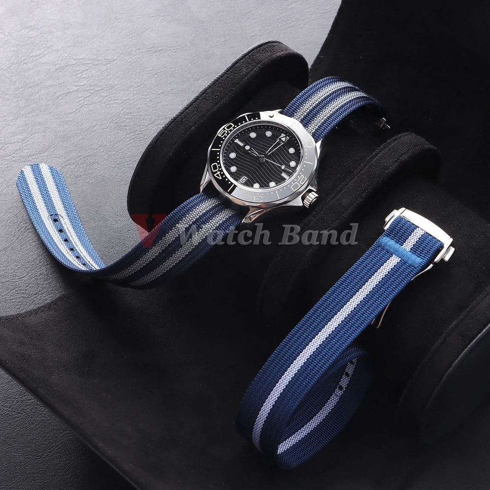 Black Gold Buckle Watch Band 20mm Men's Army Sports Breathable Braided Nylon Strap for Seiko Fabric Bracelet Wristbelt for Omega