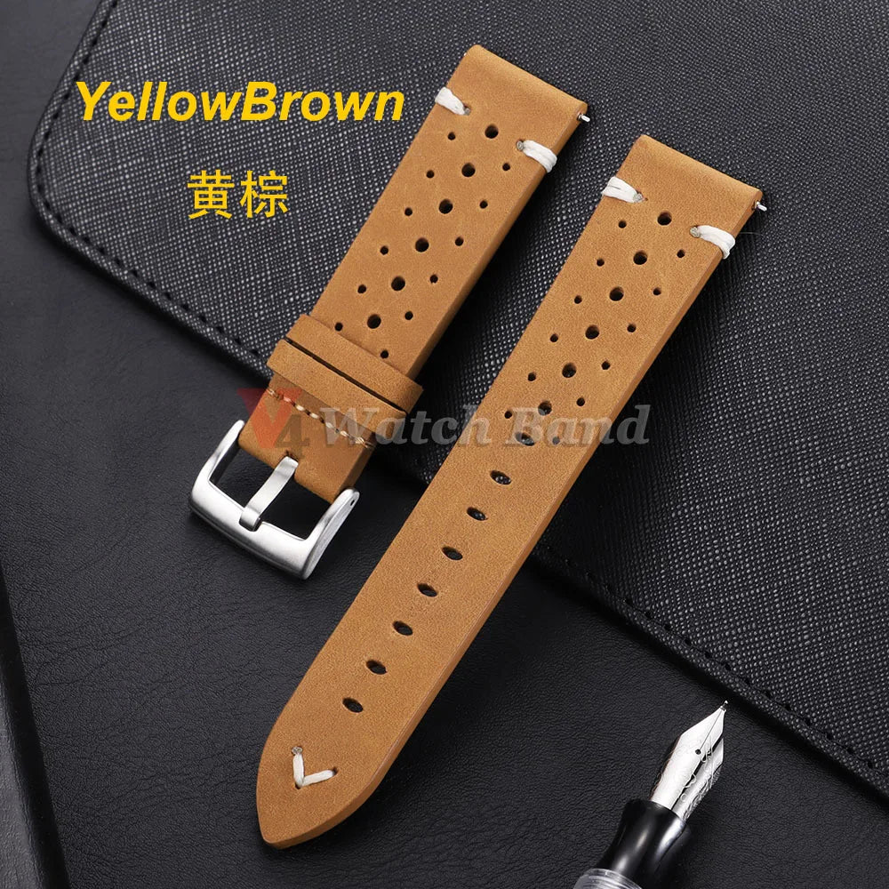 Cowhide Watch Strap 20mm 22mm for Samsung Galaxy Watch 8/7/6/5/4 Vintage Dark Brown Quick Release Watchband for Omega for Seiko