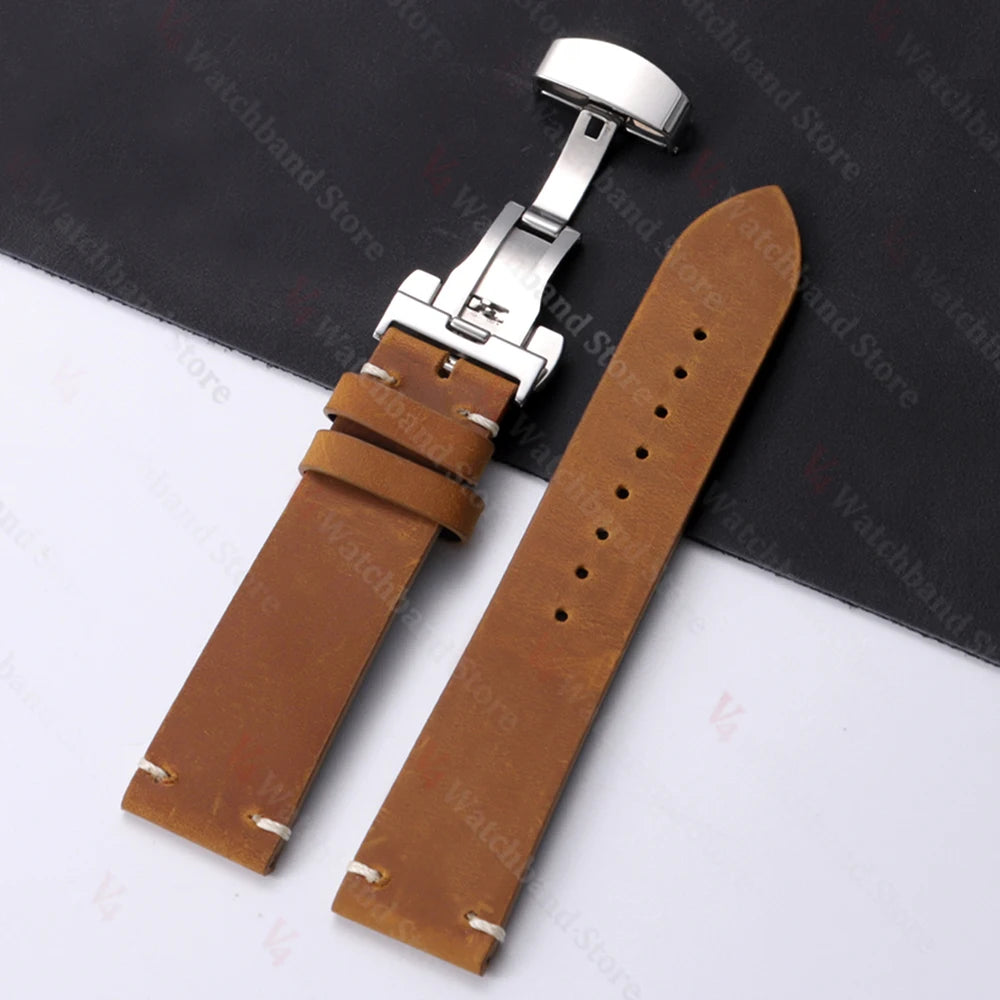 Cowhide Watch Strap 18mm 20mm 21mm 22mm 24mm for Samsung Galaxy Watch 7/6/5/4 Vintage Blue Brown Bracelets for Omega  for Seiko