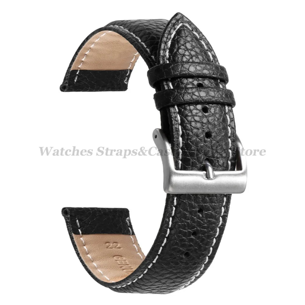 Litchi Pattern Genuine Leather Watch Band 18mm 20mm 22mm for Samsung Galaxy Watch 7/6/5/4 40 44mm Men Women Replacement Straps